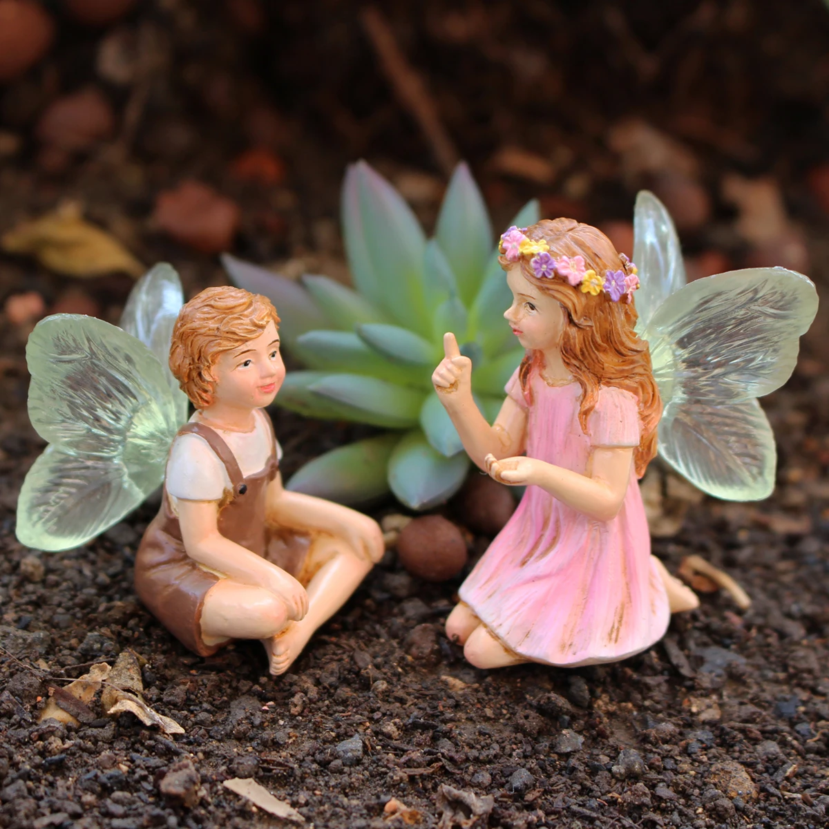 2pcs Cute Whispering Fairy Garden Resin Crafts Tabletop Ornaments,Fairy Tale Ornaments Garden Lawn Porch Courtyard Outdoor Decor