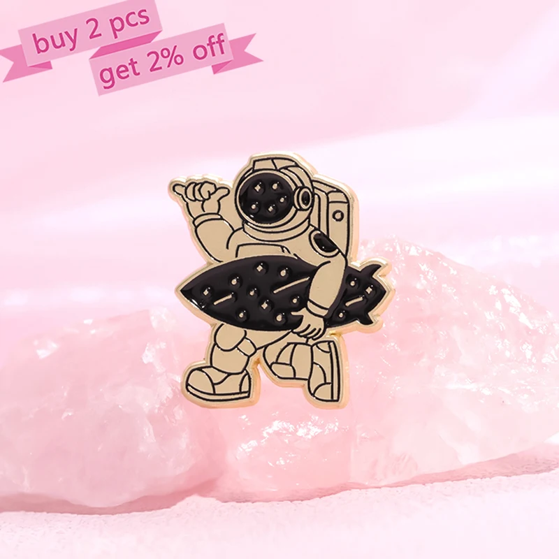 Space Astronaut Enamel Pins Custom Stellar Solar System Brooches Lapel Badges Punk Jewelry Gift for Kids Friends