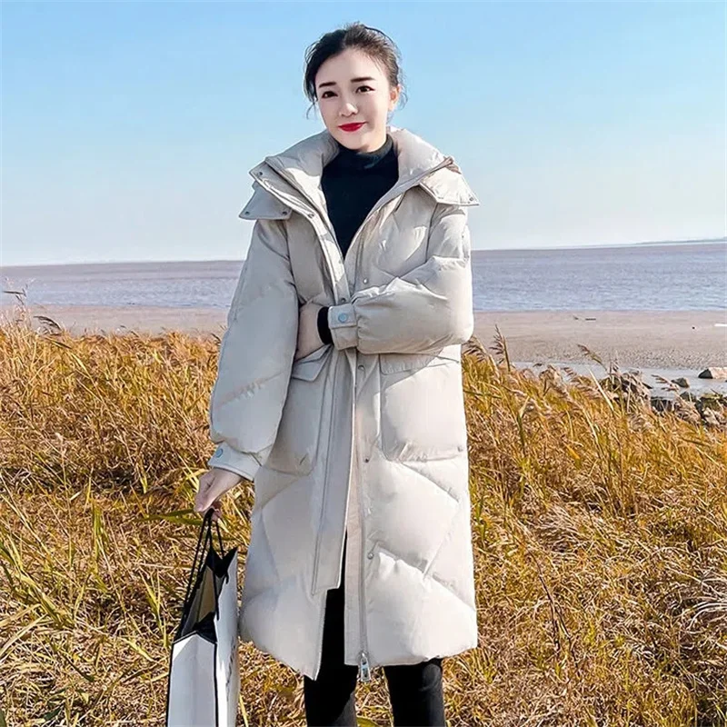 

2022 Autumn Winter Women's Down Jacket Long Coat Hooded Thicken White Duck Down Overcoat Parkas Lady Solid Warm Outerwear Coats