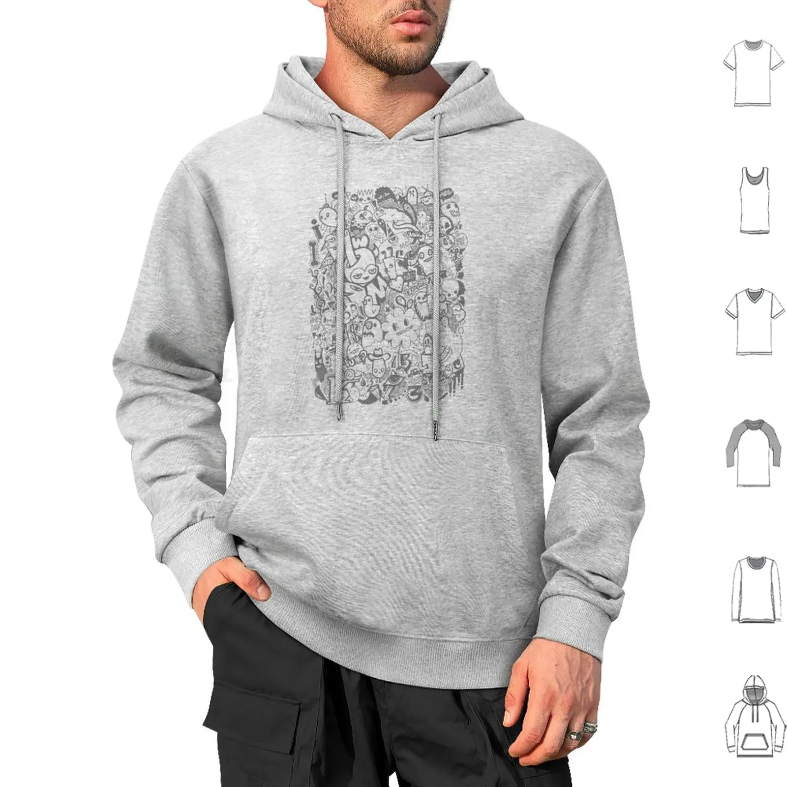 Fading Doodles Hoodie cotton Long Sleeve Doodles Doodle Characters Hand Drawn Doodled Wotto Character Fun School Kids