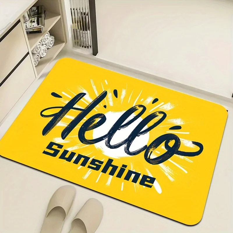 Hello Sunshine Energy Theme Flannel-printed floor mats has non-slip function is suitable for entrances bathroom welcome carpets