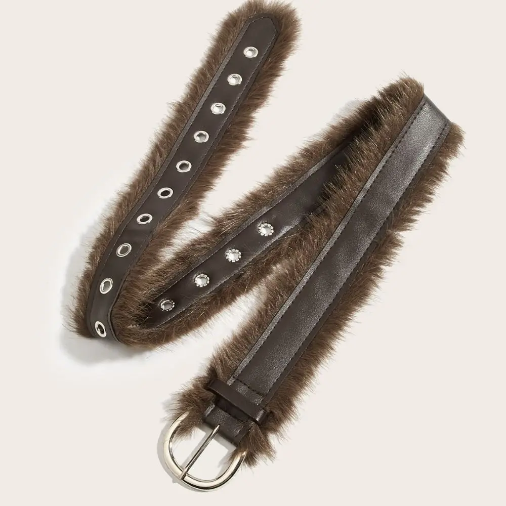 حزام فرو جلدي عريض عتيق بإبزيم معدني ريترو Y2K حزام جينز ديكور حزام على الطراز الغربي فتاة حارة #1