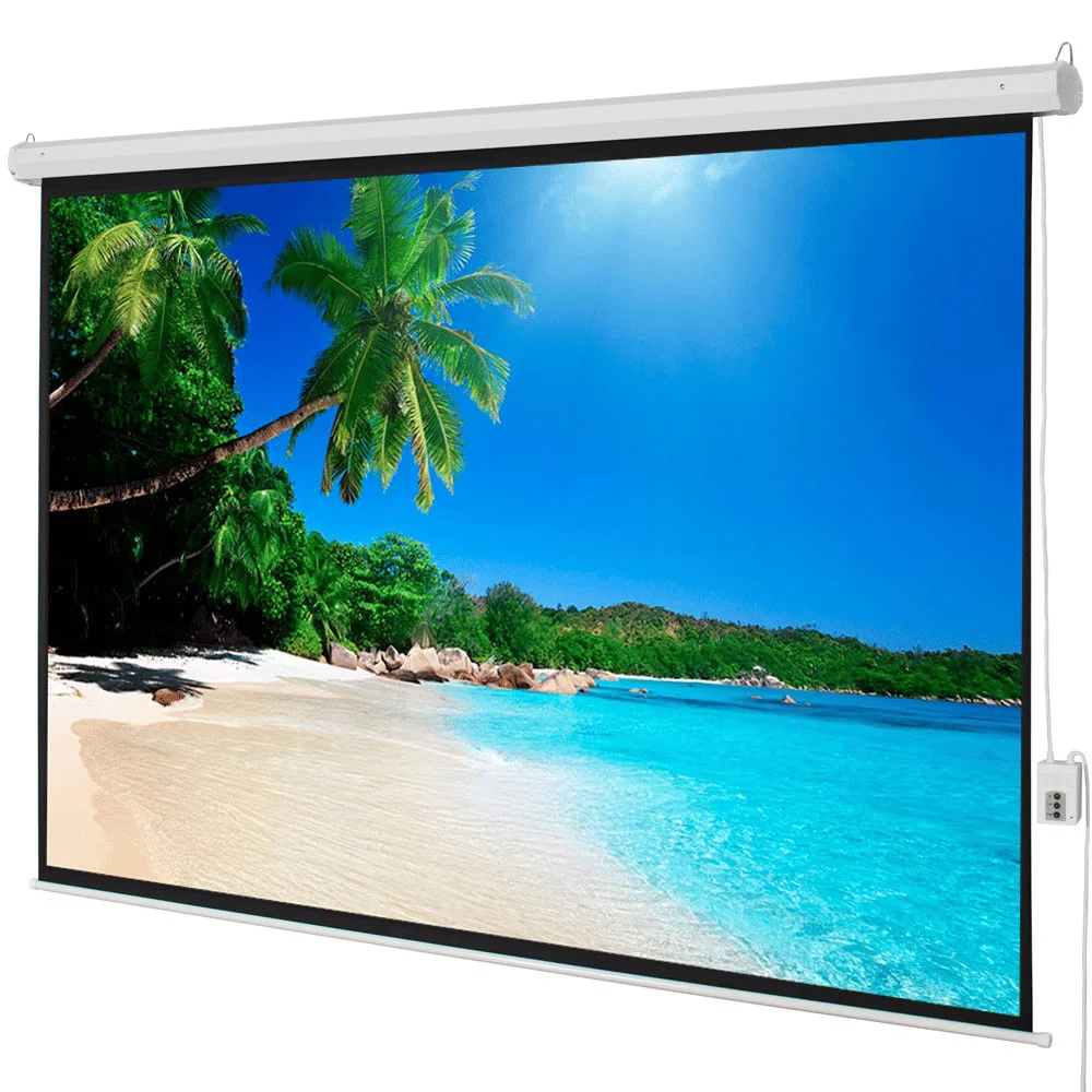 100" Motorized Projector Screen with Remote Control, 4:3 Aspect Ratio 80x60" Viewing Area, Matte White 1.3 Gain, Ceiling/Wall Mo