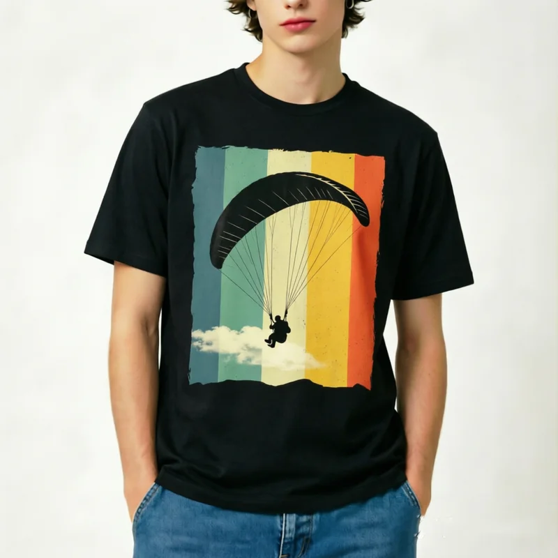 Vintage Paragliding Silhouette T Shirt Retro Distressed Graphic Tee Unisex Short Sleeve Top Sky Adventure Fans Mountain