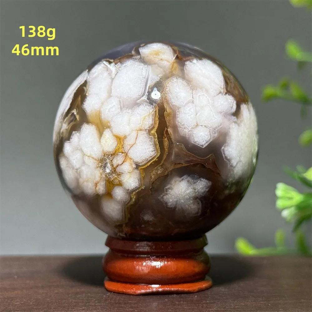 Natural Cherry Agate Ball Mineral Specimen Meditation Treatment Witchcraft Sacrifice Energy Massage Home Decoration Gift+Base