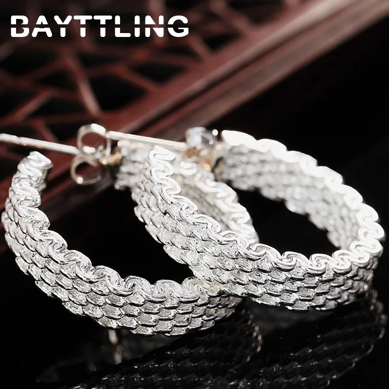 

2024 New Trend 925 Sterling Silver Fine 25MM Round Braided Earrings For Women Fashion Charm Wedding Gift Jewelry Earrings