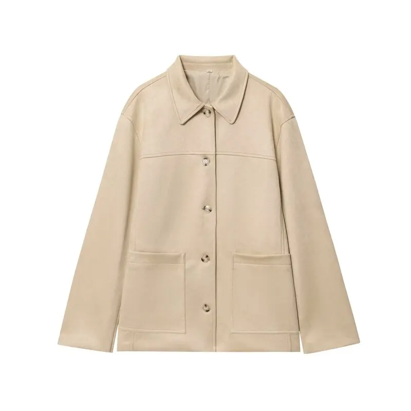 Autunno 2025 Nuovo pendolarismo da donna Versatile colletto ribaltabile in ecopelle Jaet Capispalla Sli Cappotto da donna ort 296906