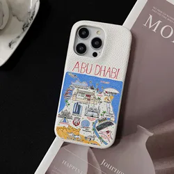 Personalized Customized ABU DHABI Leather Case For Iphone 15 17pro max 16 14 13 Pro Max 12 Mini 11 kafr letters Luxury Covers