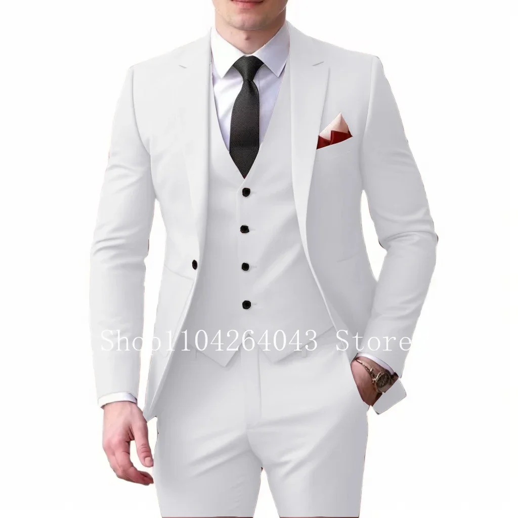 

3 Piece Men's Casual Dress Suit Notched Lapel Tuxedo Blazer Vest And Pants Set for Wedding Business Stylish Male Formal Wear