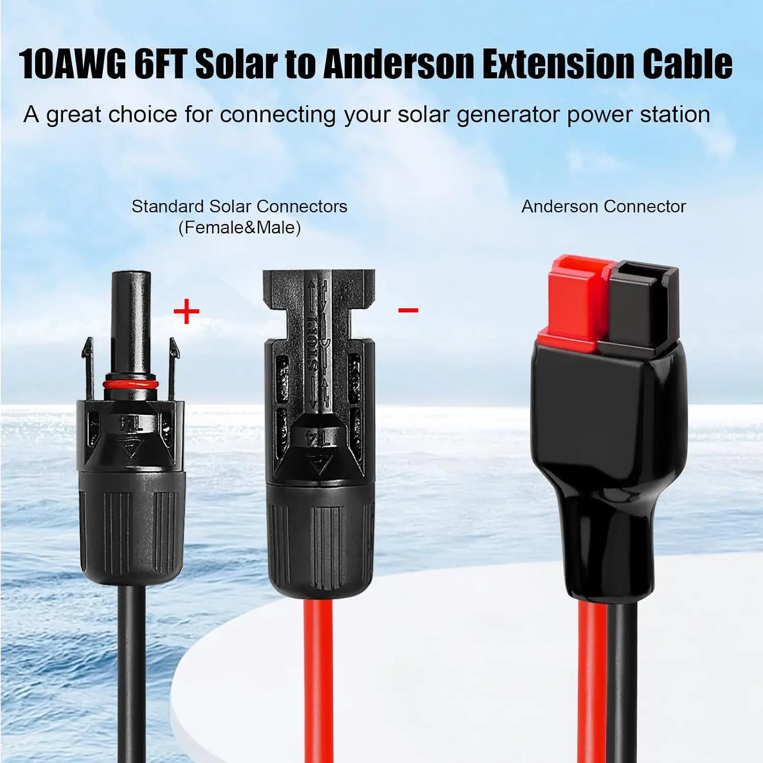 10AWG Solar Panel Cable to Anderson Connector - 6FT Solar Extension Cable with Anderson -Style Connector for Portable Power
