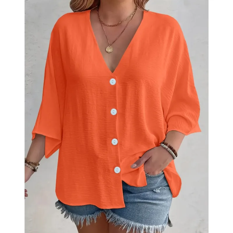 Весенние и осенние блузки 2024, новые женские повседневные однотонные кардиганы с v-образным вырезом и пуговицами из ледяной проволоки, женские рубашки с длинными рукавами, одежда