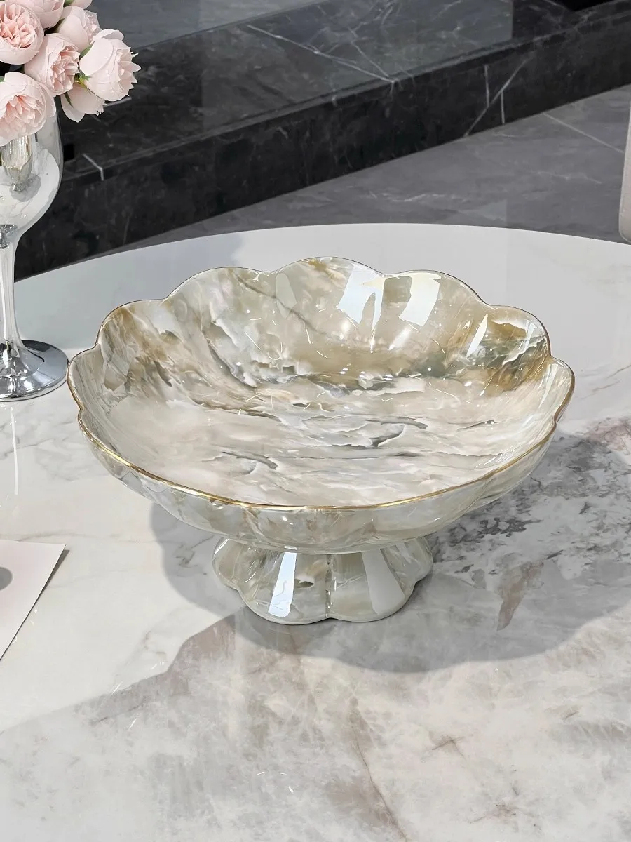 Nordic style ceramic stone pattern fruit plate home living room coffee table fruit plate creative light luxury
