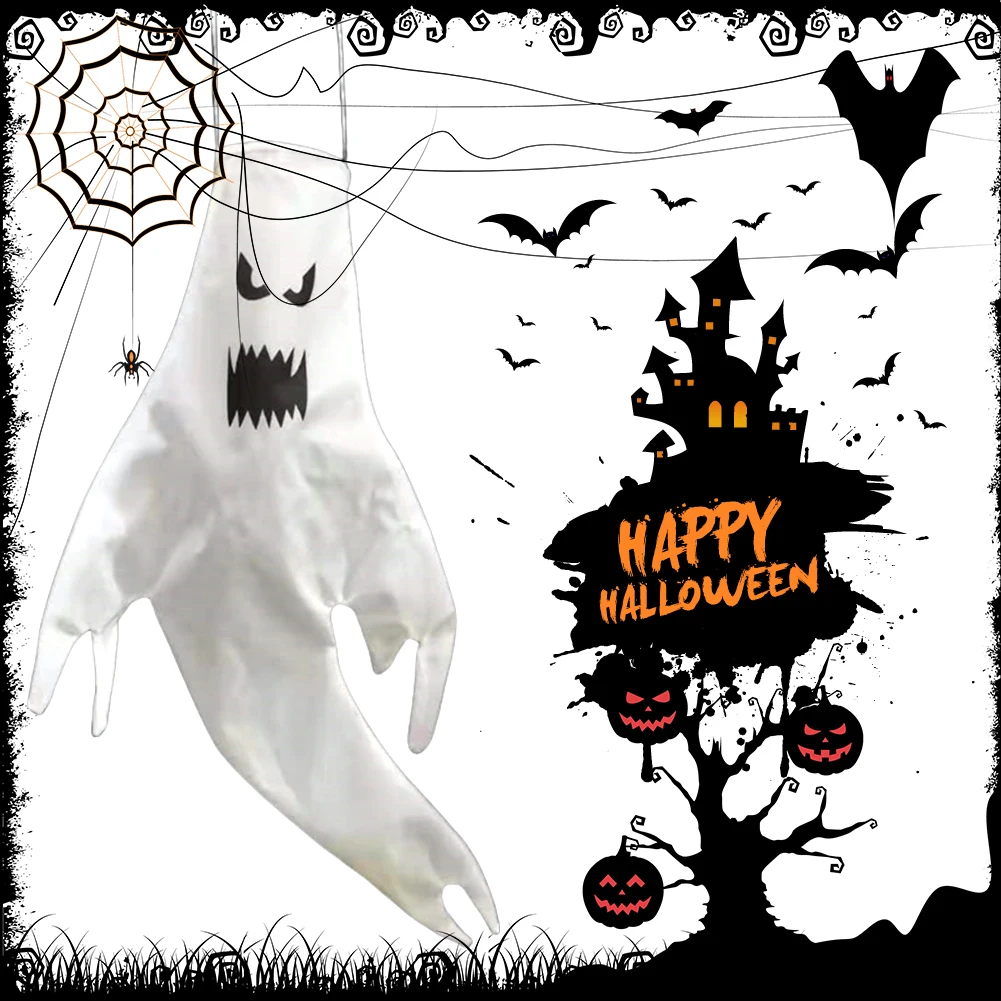 Halloween Windsocks Hanging Ghost Tree Hanging Windsock White Flying Ghosts Outdoor Haunted House Decor Outside Party Supplies