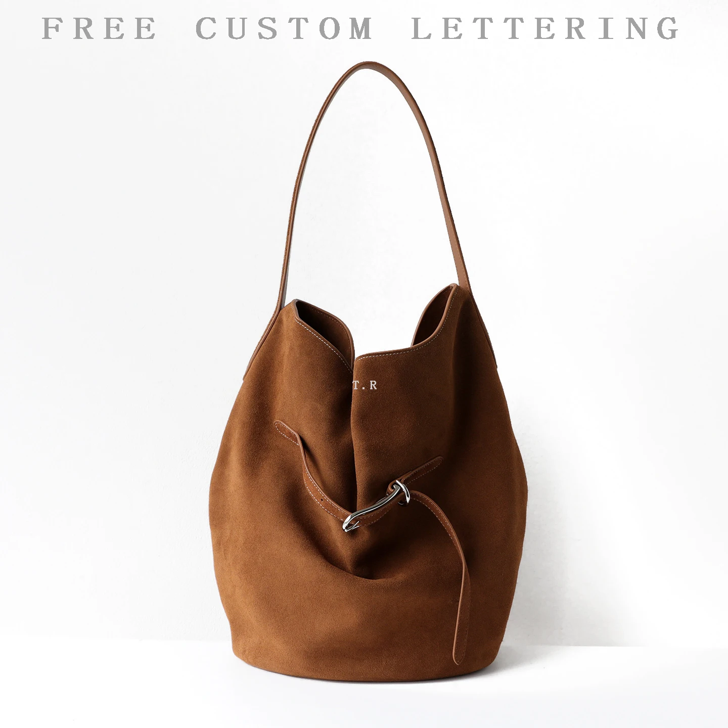 

Suede leather tote bag autumn winter new niche design large capacity underarm bucket bag fashion portable shoulder bag for women