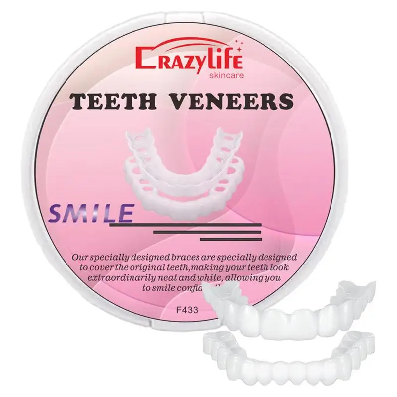 Teeth Veneers Tooth Cover Set Perfect Fit Teeth Whitening Fake Tooth Cover Dentures Dental Veneers Snap On Teeth Cover