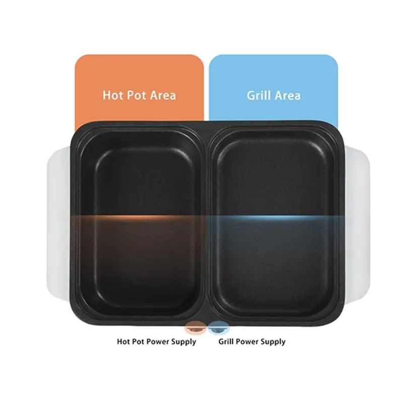 ABUN 2-in-1 Electric Hot Pot and Grill, Non-Stick Indoor BBQ Grill for Family, 110V US Plug Portable Cooker