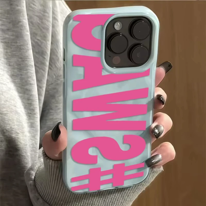 Funda SWAG rosa con letras para iPhone 17 16 Pro Max 15 14 Plus 13 12 11 Pro Max Air 16E, textura de olas suave 5