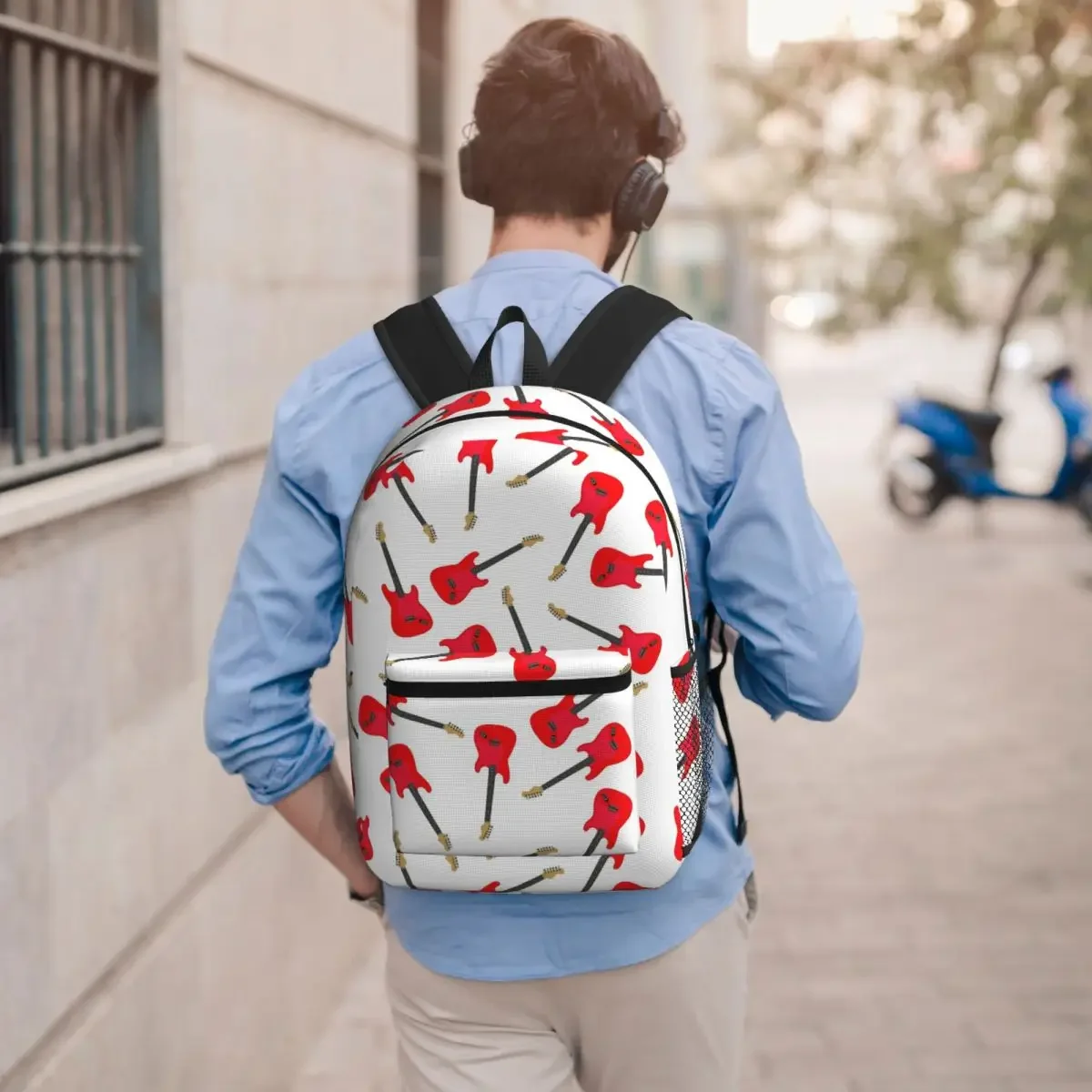 Red Cartoon Electric Guitar Student Backpack School Bag Hiking Travel Daypack for Boys Girls Bookbag Shoulder Bags