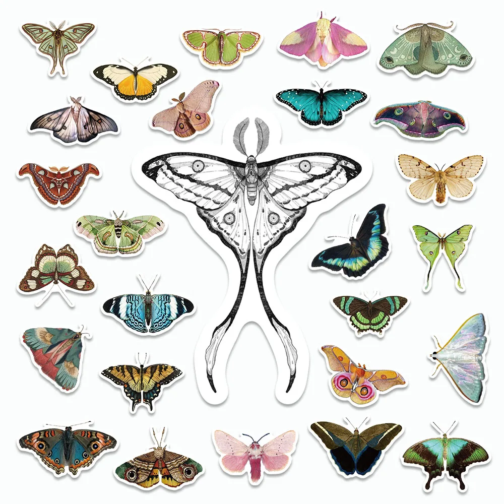 50PCS Retro Style Moth Stickers Cartoon Insect Aesthetics Decals For Laptop Refrigerator iPad Skateboards DIY Graffiti Stickers