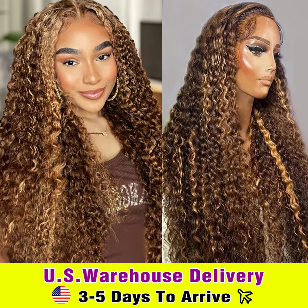 #4/27 Long Curly Deep Water Wave Lace Front Wig Human Hair 13x6 Highlight Ombre Lace Front Wig Human Hair For Women 210Density