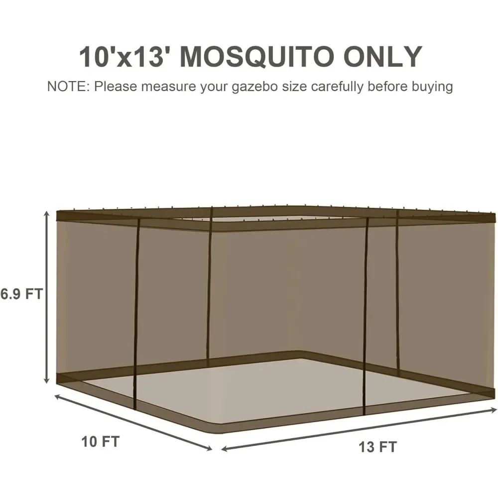 Gazebo Replacement Netting Screen, Gazebo Universal, paredes laterais de mosquito de 4 painéis, zíperes duplos para pátio ao ar livre, 10 'x 13'