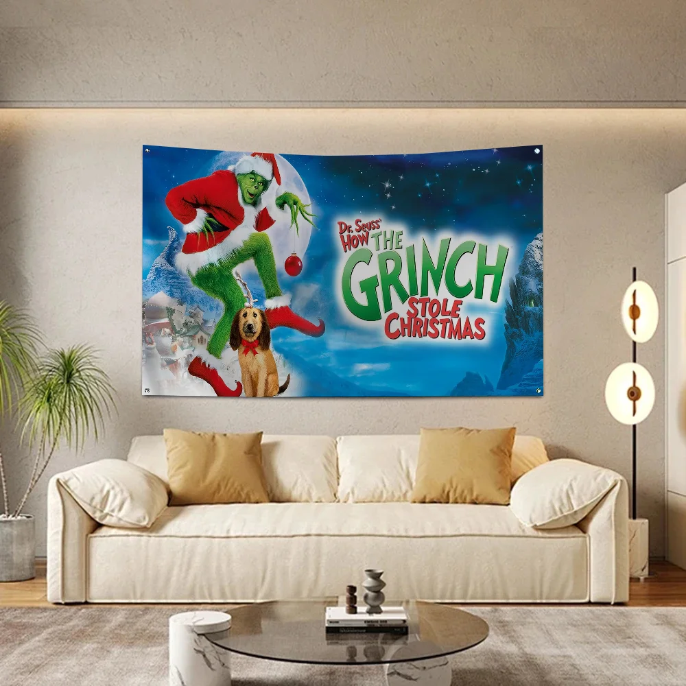 1pc-Film The G-Grinch C-Christmas Flag Flags And Banners Four Hole Flag Polyester Outdoor Decor Room Aesthetic