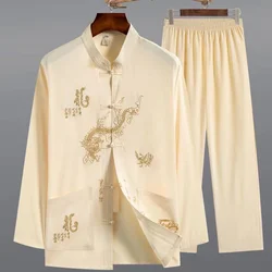 Ensemble de olympiques de Kung Fu chinois traditionnels pour hommes et femmes, vêtements de chapelle Tai, dragon trempé Tang, classique, vintage, pères d'âge moyen