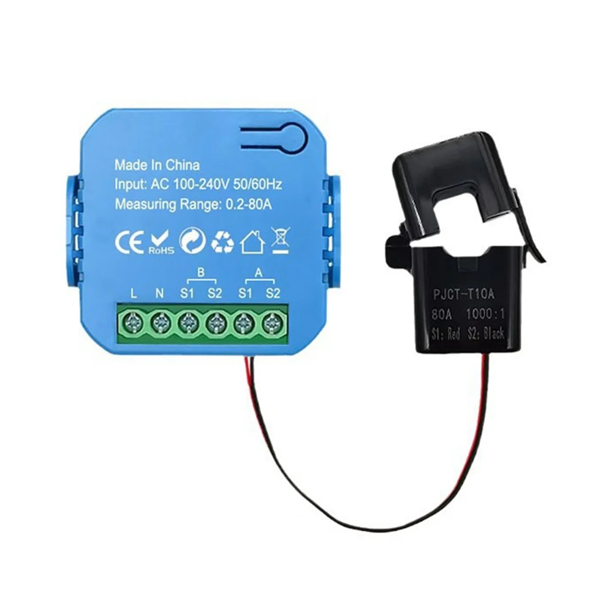 Tuya WIFI Smart Energy Meter Bidirectional with Transformer Clamp App Monitor Power 80A Support Alarm 1 Channel-1CT