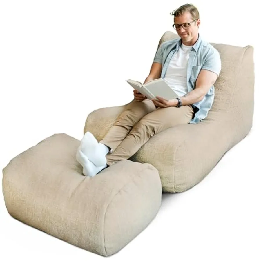 Modora Bean Bag Lounger for Living Room and Gaming Birch Soft Boucle Chair and Ottoman Set Comfortable Seating with Cozy Textur