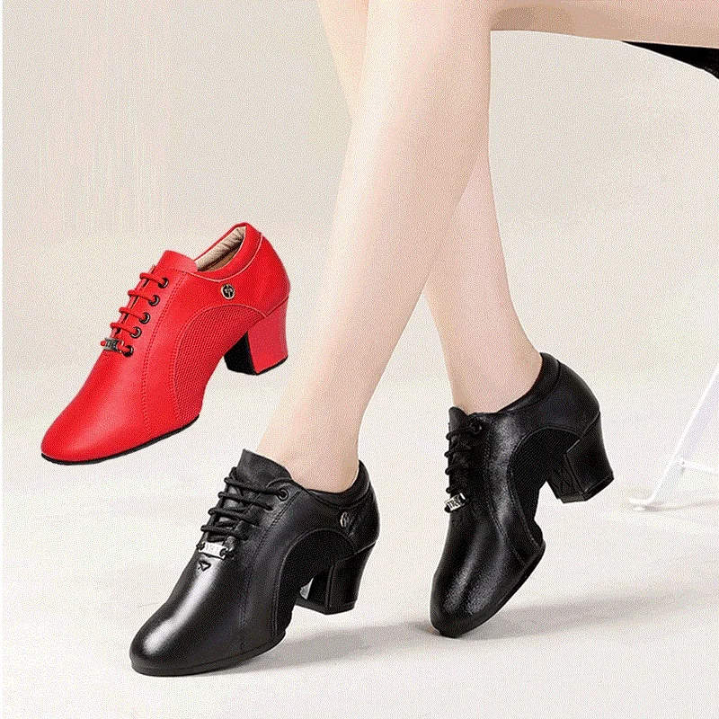 New Genuine Leather Dance Toe Top Layer Cowhide Mid-heel Latin Dance Modern Dance Shoes Women's Soft Bottom Sports Sailor