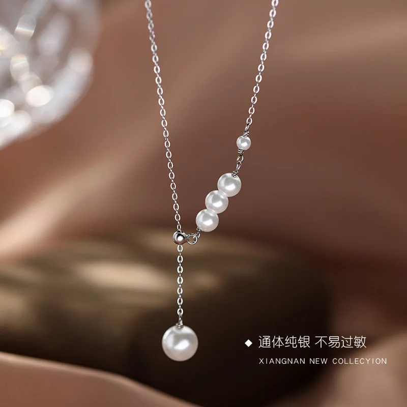 925 sterling silver geometric round pendant clavicle necklace for women — lightweight luxury sweater chain, electroplated finish