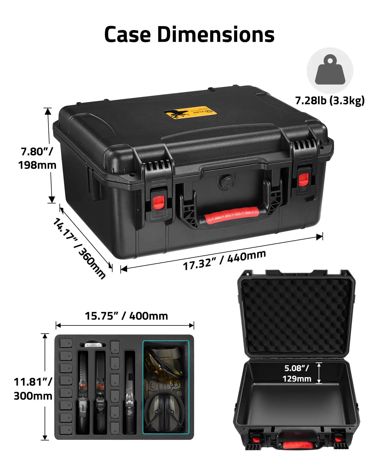 CVLIFE 18" Gun Cases For Pistol Multiple Handguns Mags Bullets Hard Shell Range Trips Shockproof Waterproof