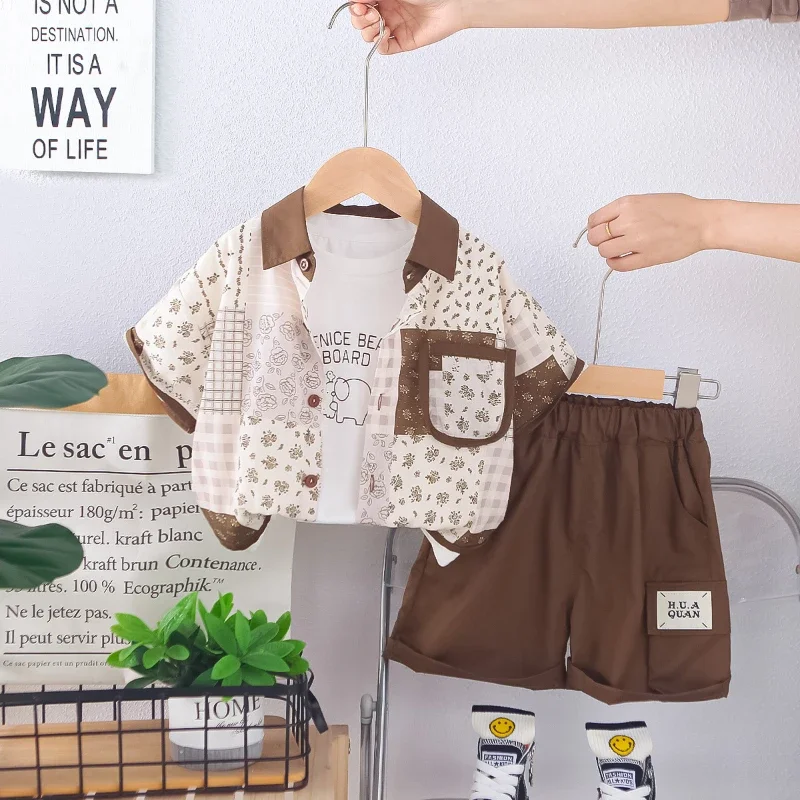 

New Summer Baby Clothes Suit Children Shirt T-Shirt Shorts 3Pcs/Sets Kids Boys Clothing Infant Casual Costume Toddler Tracksuits