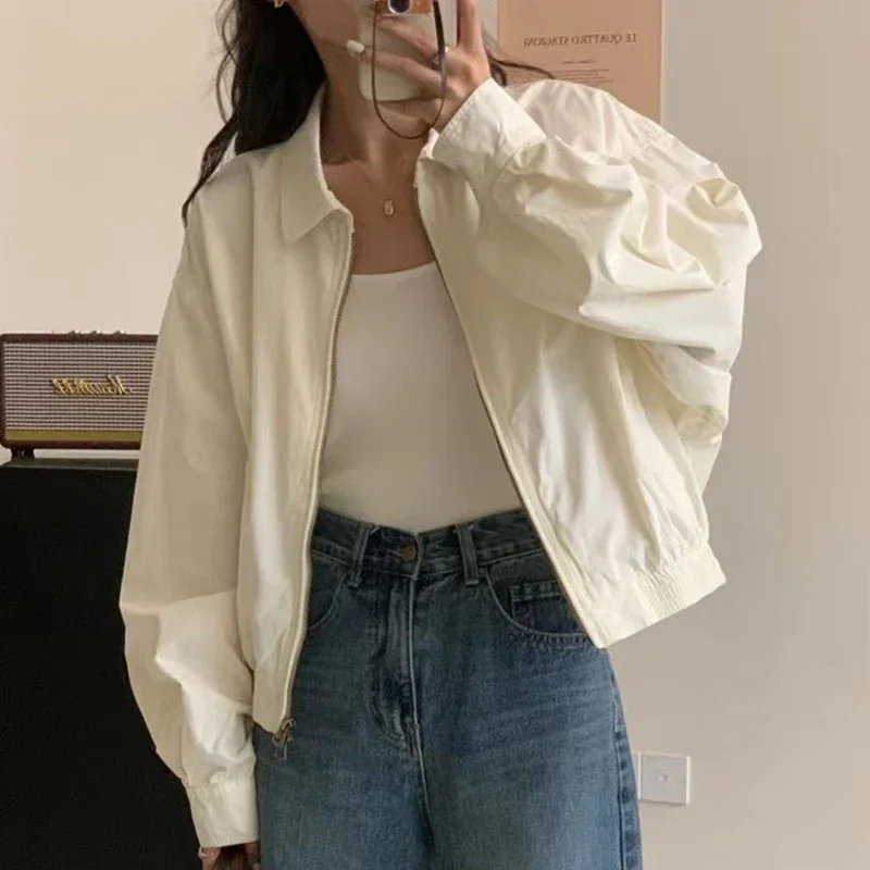 

PRINTKAOIR 2024 Summer New Women's Fashion and Elegance Versatile Casual Solid Color Zipper Jacket Coat