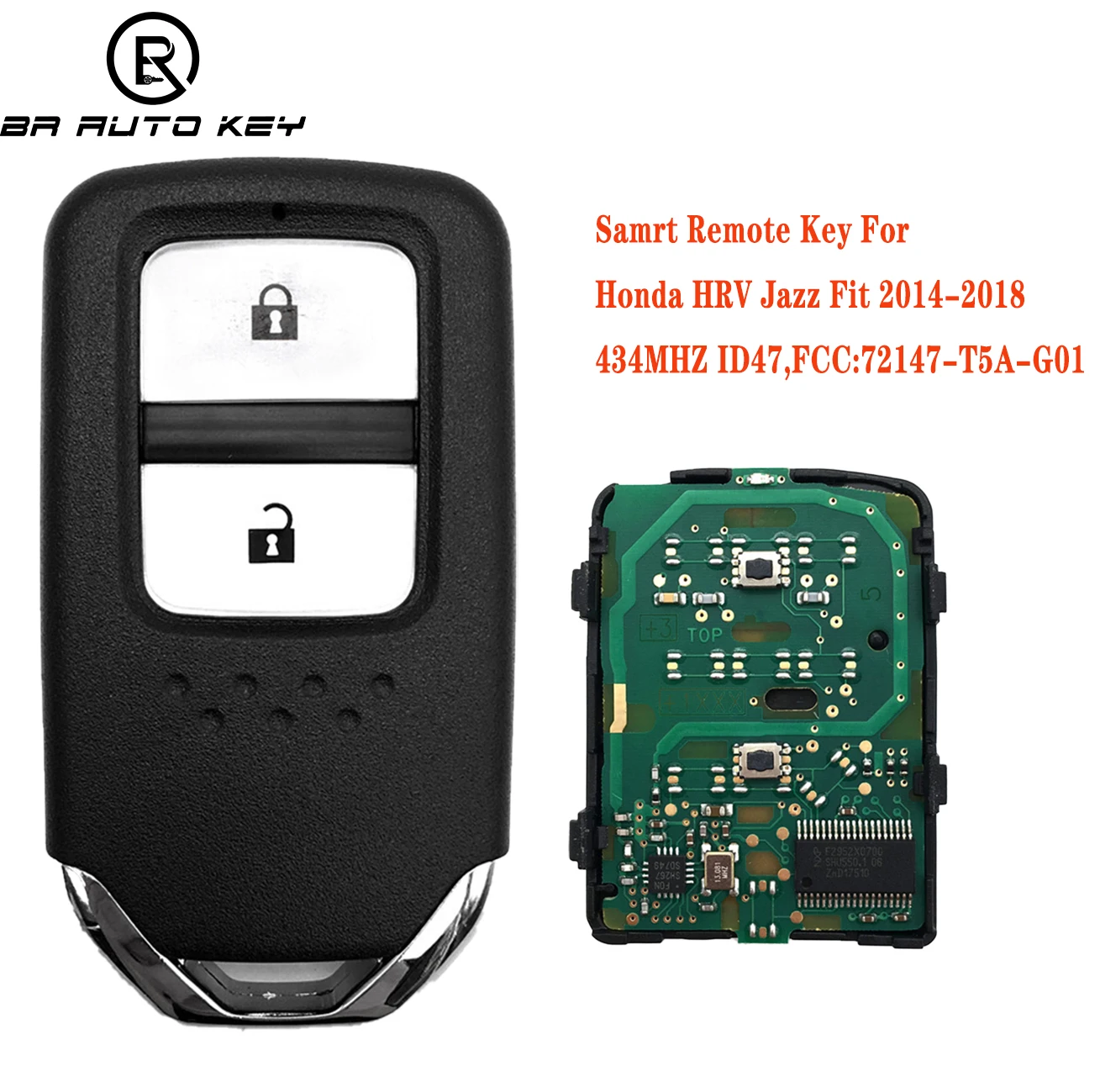 434Mhz FSK 2Buttons Smart Remote Car key For Honda H-RV Key Fit Jazz XRV HRV Key ID47 Chip P/N:72147-T5A-G01