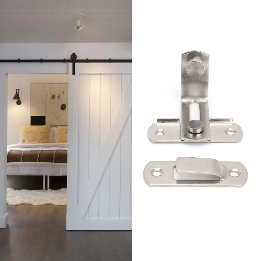 Durable 90 Degree Barn Door Latch Stainless Steel Silver Sliding Door Lock Gate Latch Lock Barn Application