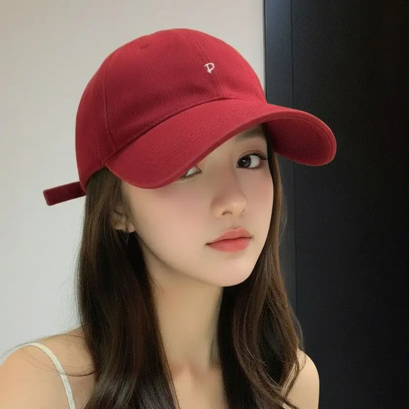 レディース野球帽-2026年新作-拡張ワイドブリムハット-小顔効果のある深紅のダックビルキャップ-おしゃれで多用途なアクセサリー
