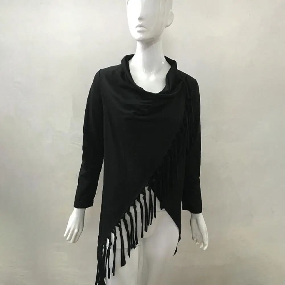 

Short Solid Color Women Coat Women's Tassel Hem Shawl Cardigan Asymmetric Fringe Pullover Poncho Cowl Neck Wrap Cape Outerwear