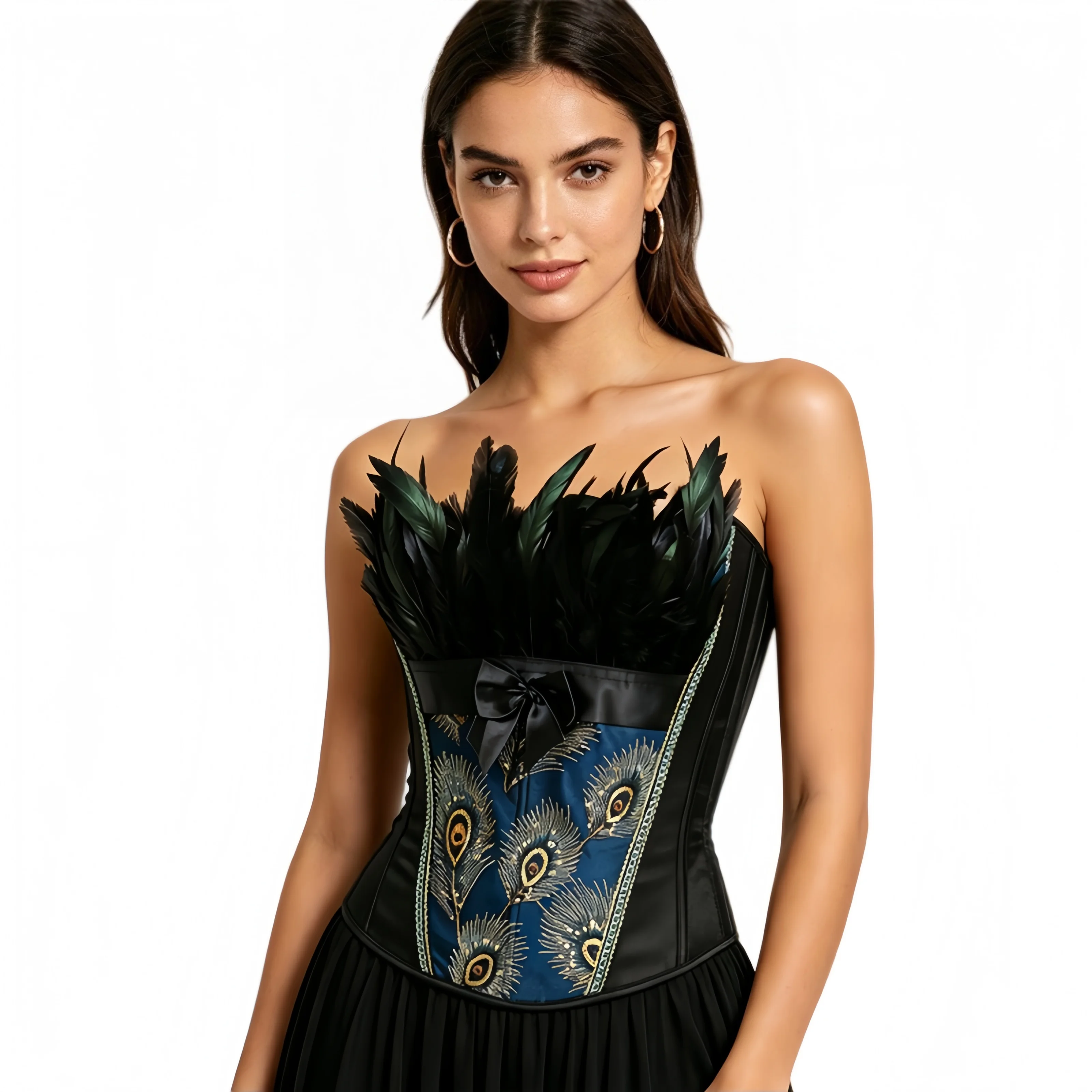 Women Overbust Corset Top Vintage Peacock Feather Burlesque Costumes Corset - view 4