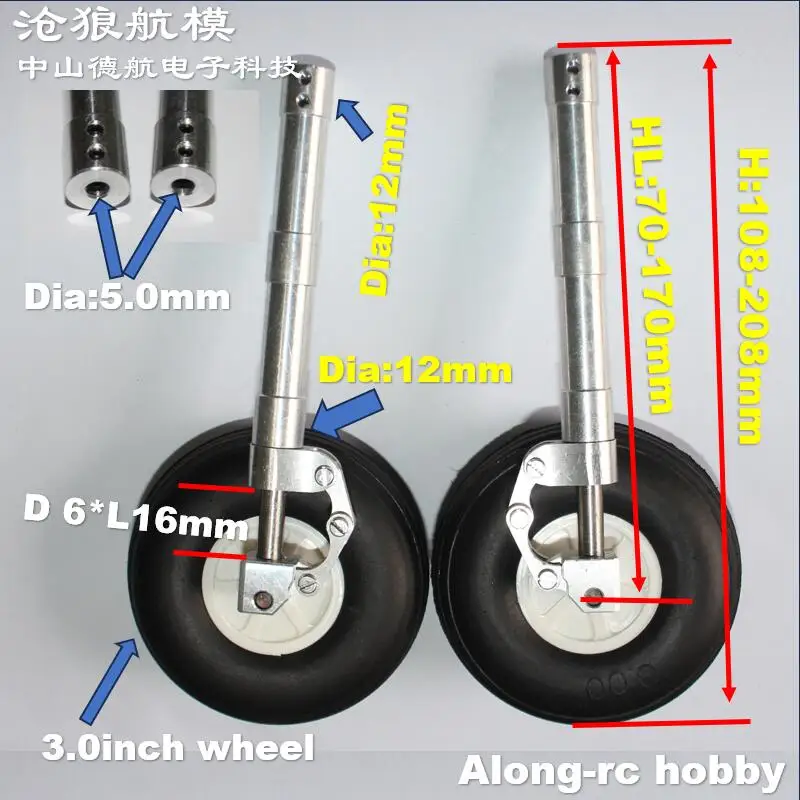 1 Pair 70 80 90 100 --160 170mm D5 Hole Main Damping Kneeling Landing Gear Suitable for 3-6kg DIY Model Jet EDF RC Plane Parts