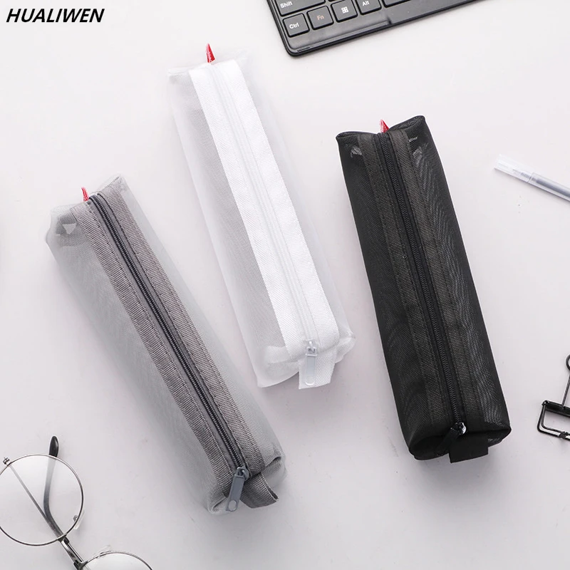 

Kawaii Transparent Mesh Pencil Case Large-capacity Pen Bags Cute Storage Pencil Bag for Student School Supplies Stationery