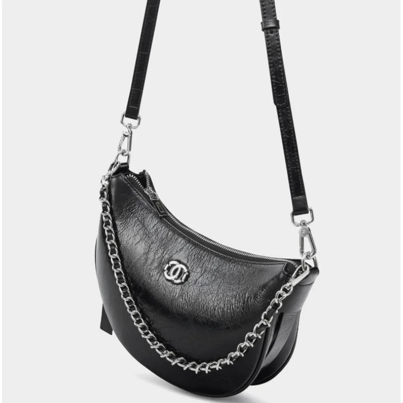 Новая тенденция, брендовая дизайнерская женская сумка через плечо из потрескавшейся зернистой телячьей кожи, сумка с клецками, высококачественная универсальная сумка подмышками в форме луны