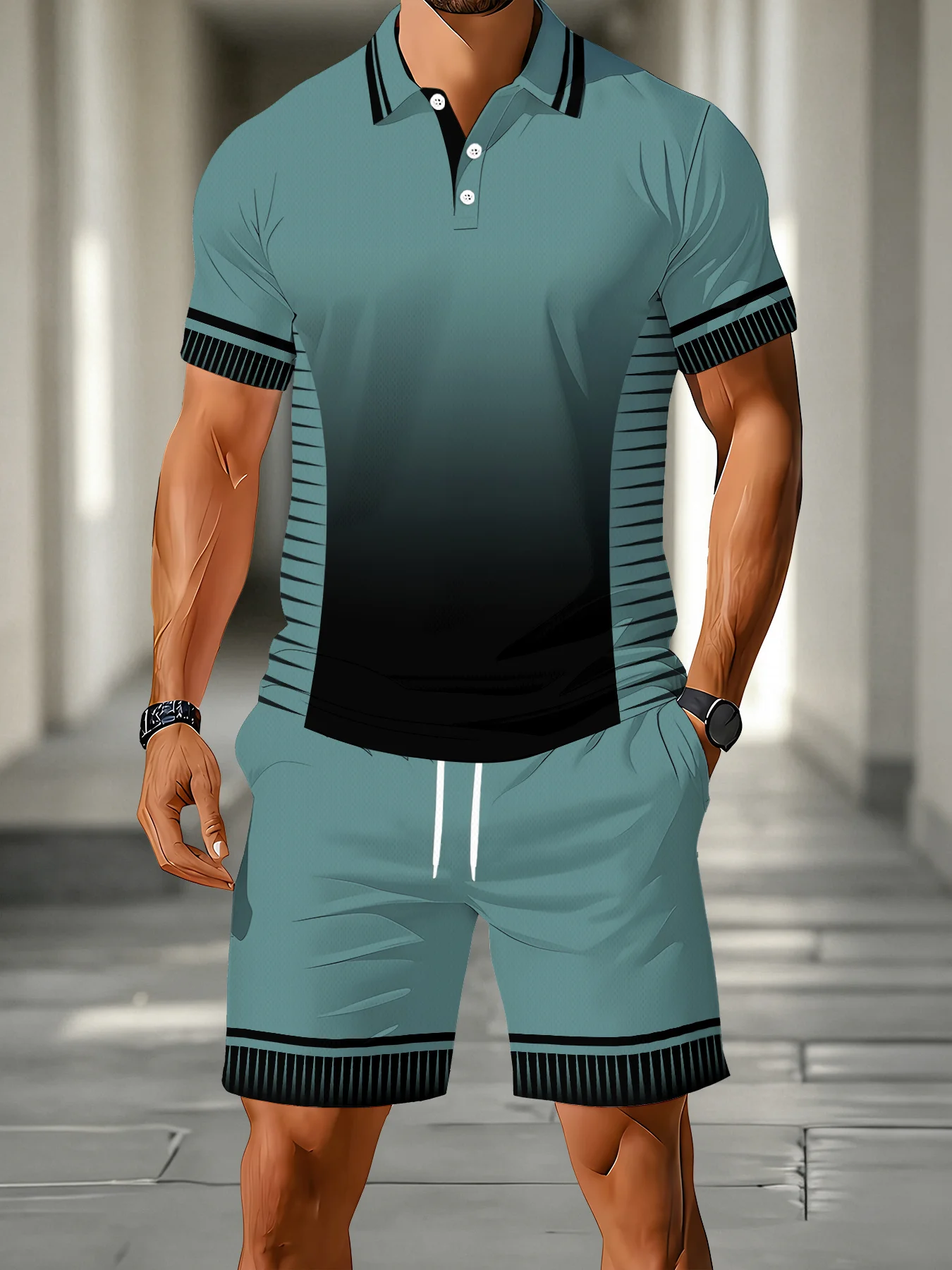 2026 Summer Men's Polo Set - 3D Printed Pattern - Breathable Lightweight Comfortable Leisure Sports Outdoor Men's Clothing - view 6