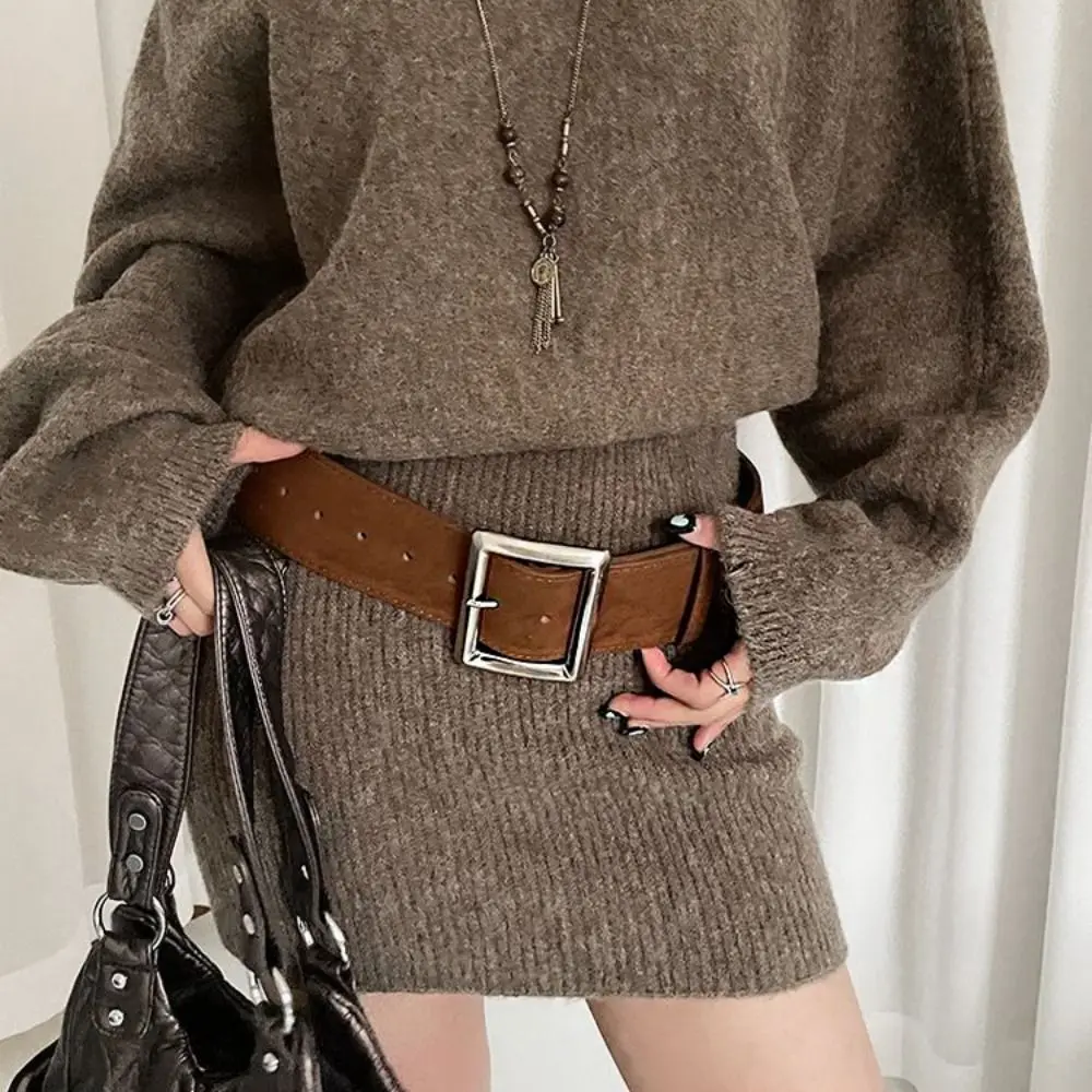 الرجعية الجينز ديكور حزام عريض مربع مشبك الجلد المدبوغ بو أحزمة Y2k الأزياء بنطلون الديكور يوميا