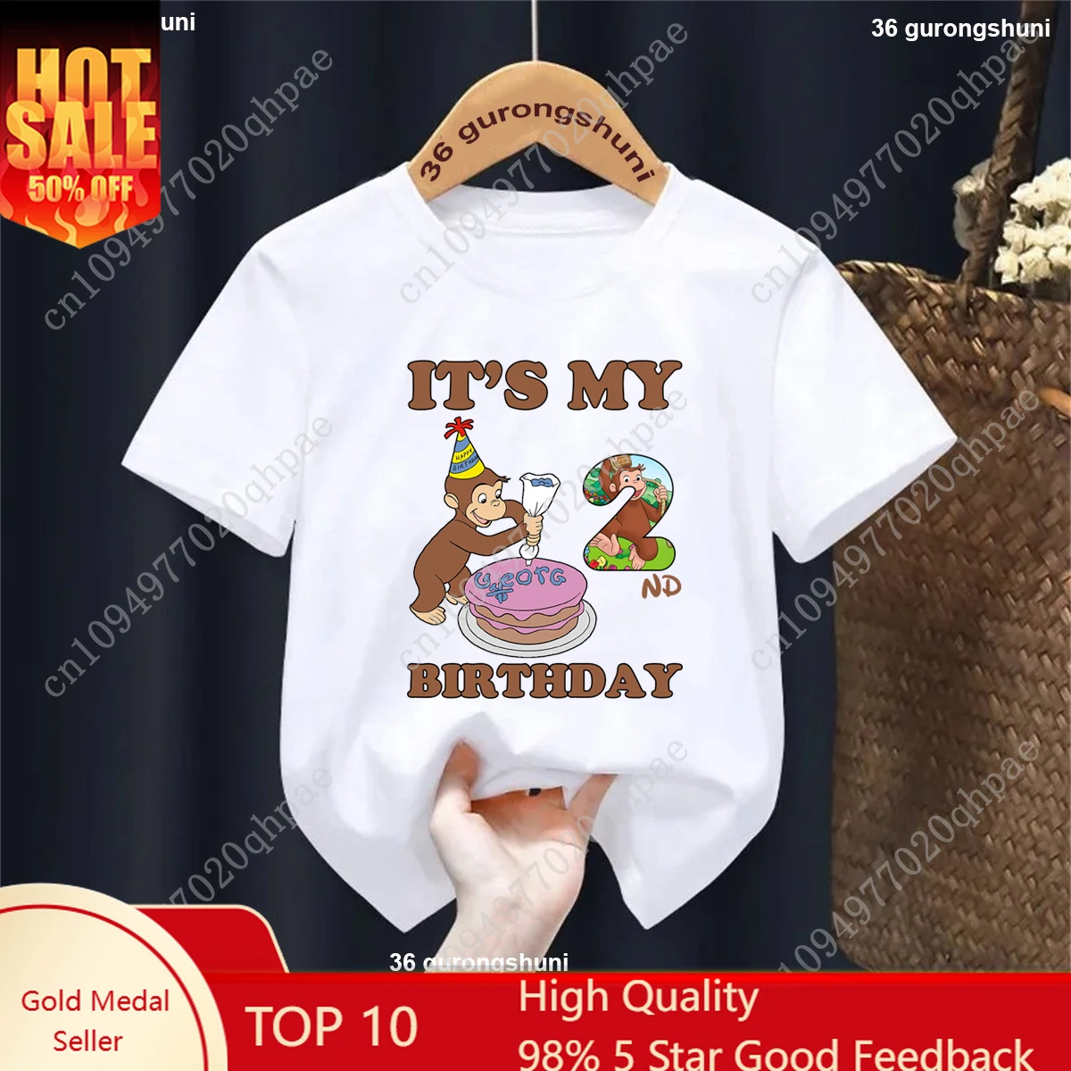 

2025 It'S My 1st/2nd Birthday Curious George Printed Tshirt Girls/Boys Happy Birthday Gift Party Kids Clothes Summer T-Shirt