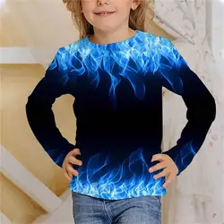 Long Sleeve T-Shirts Flame Summer Children's Clothing 3D Printed Kids T Shirt Fashion O-Neck Tshirt Boy Girl Children Tees Tops