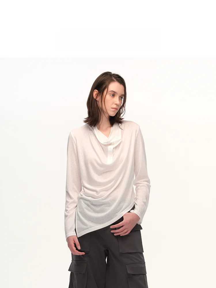 

New Women's Long Sve irt Button down Asymmetrical Hem Clean Fit Loose Sle Spring 2026 Faion Ladies Premium Lace