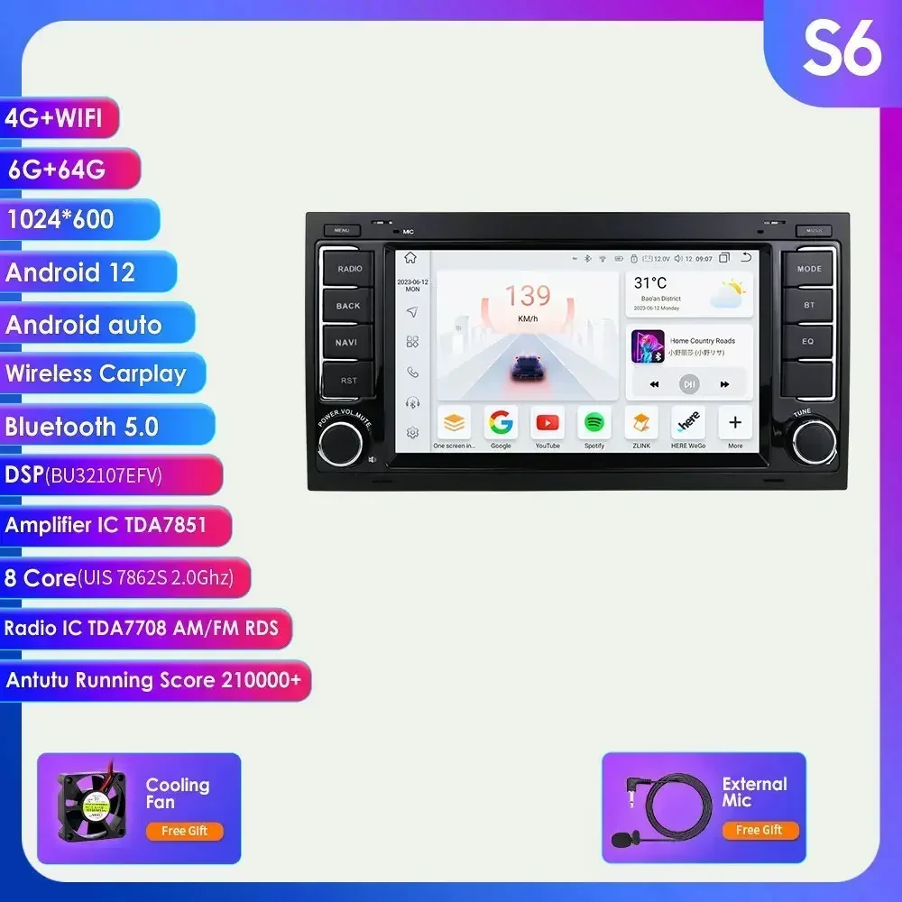 Hizpo 2Din 360 Camera Auto Intelligente Systemen Android 14 Autoradio voor VW Volkswagen Touareg Transporter T5 MMultimedia Carplay - afbeelding 1