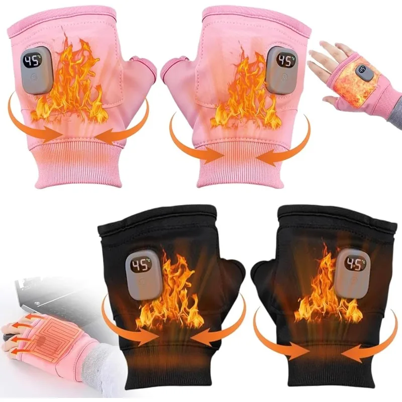 

Перчатки с USB-подогревом, 3-уровневые теплые перчатки с сенсорным экраном и половиной пальца, перезаряжаемые зимние перчатки для защиты от артрита, активного отдыха