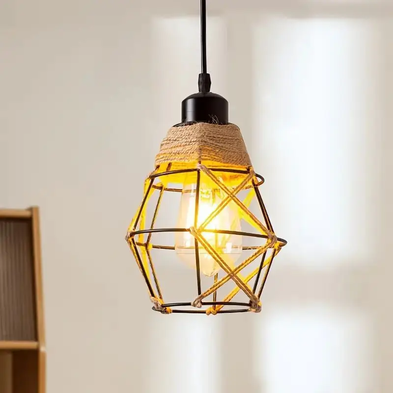 American Retro Hemp Rope Pendant Lamp Industrial Style Decorative Lighting Fixture for Restaurant Coffee Shop Bar Living Room